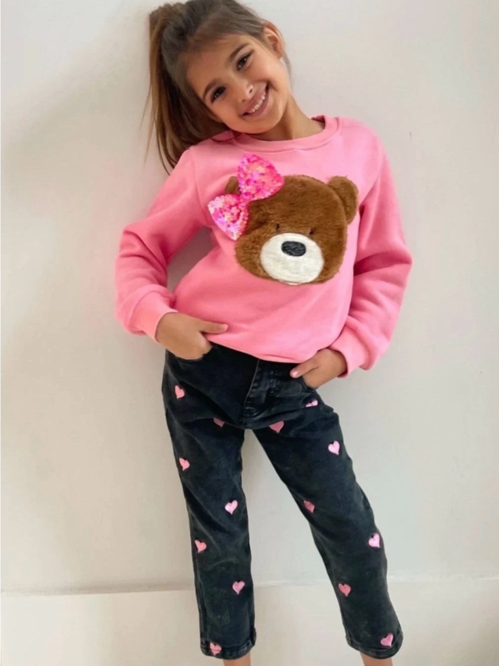 Lola + The Boys Girls Black Denim Jeans Pink Heart Embroidered Skinny Size 14